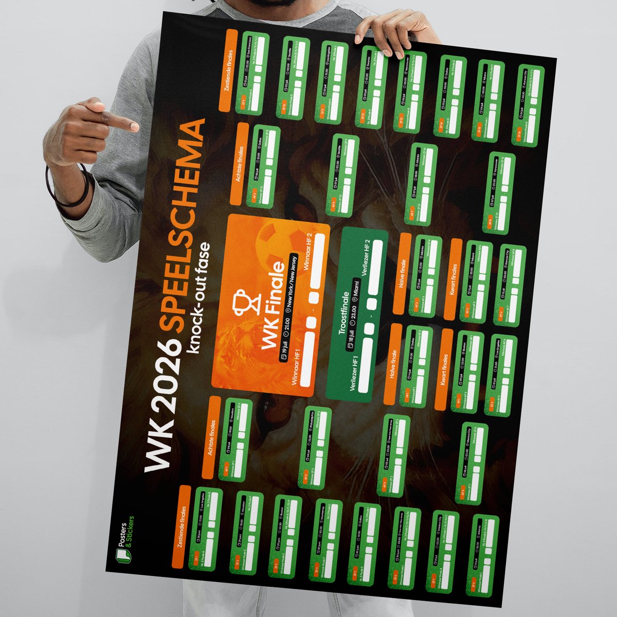 WK speelschema poster 2026 | knock-out fase | WK Invulposter | Invulbaar Speelschema | A3 formaat | 29,7 x 42 cm | wk poster 2026 schema