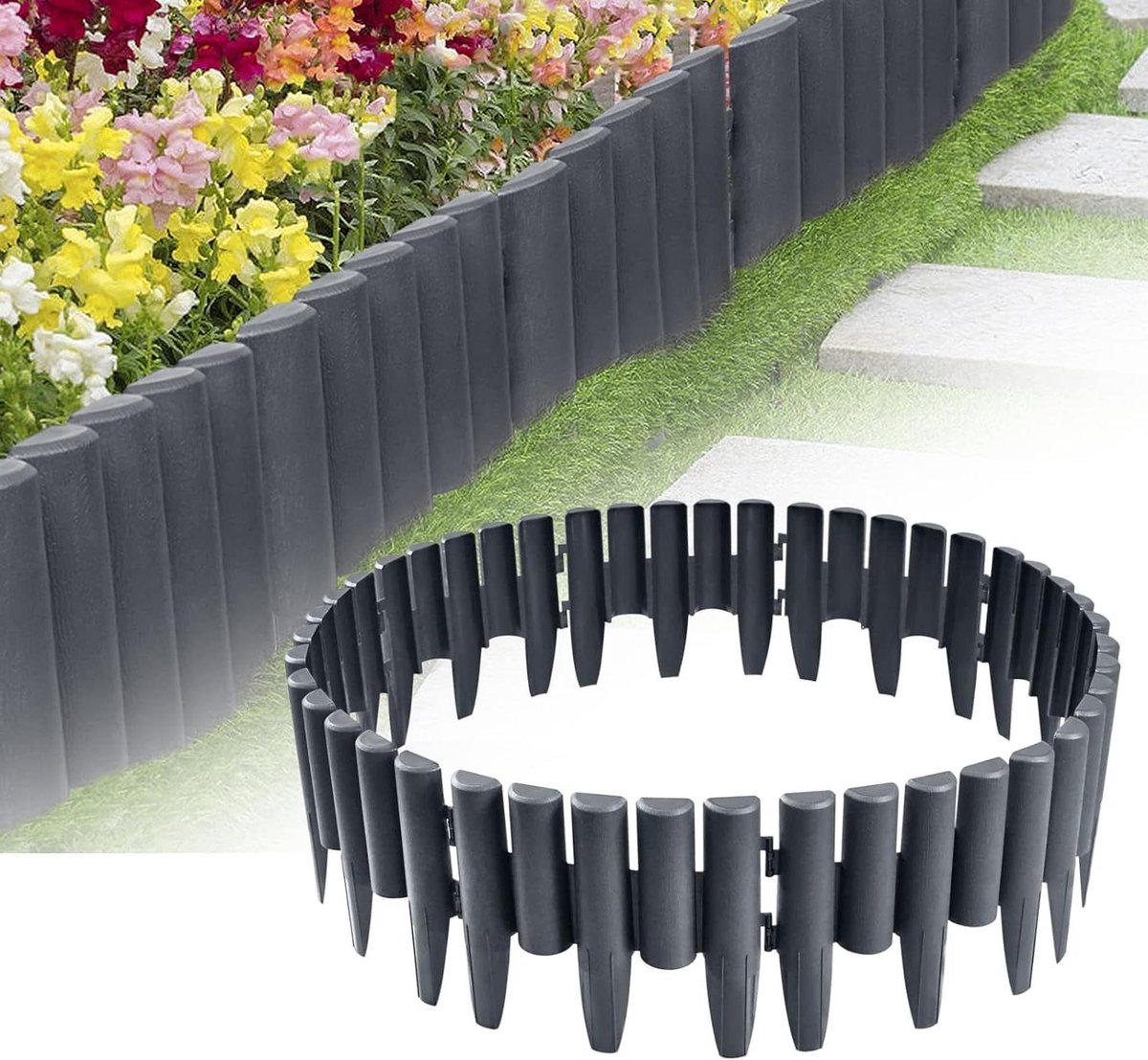 Gazonrand Kunststof - Perkrand Tuin - Tuin Afscheiden - Imitatie Houtlook - 10 stuks 28m - Antraciet