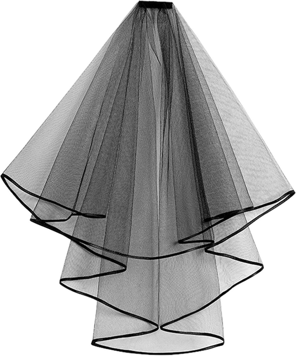 Bruids Sluier - Bruiloft Accessoire - Bruiloft Versiering - Dubbellaags Tule - 80 cm - Zwart