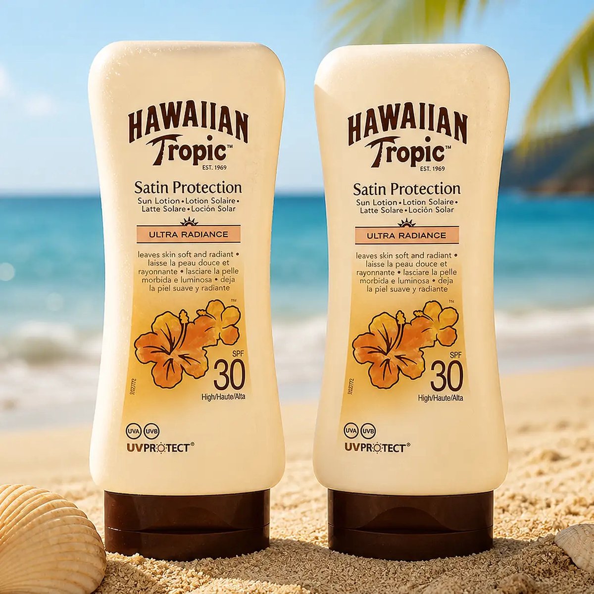 Hawaiian Tropic Satin Protection Sun Lotion - SPF30 - 180ml - 2 Stuks - Zonnebrand - Tropische geur - Dermatologisch getest - Waterbestendig - Voordeelverpakking