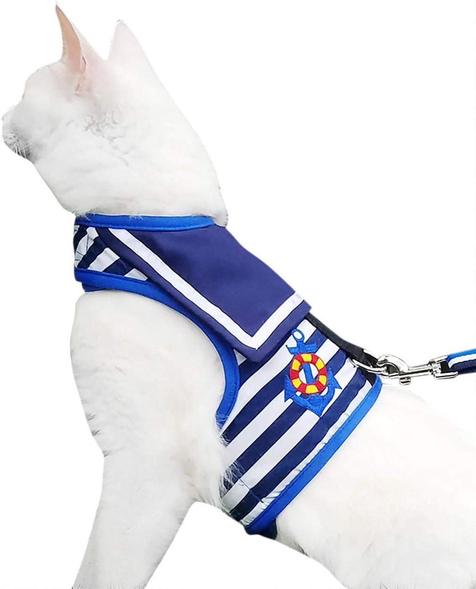 Kattenharnas met riem - Huisdier tuigje Kattenvest - Veilig Wandelen - Ontsnappingsbestendig ontwerp - XL - Marineblauw