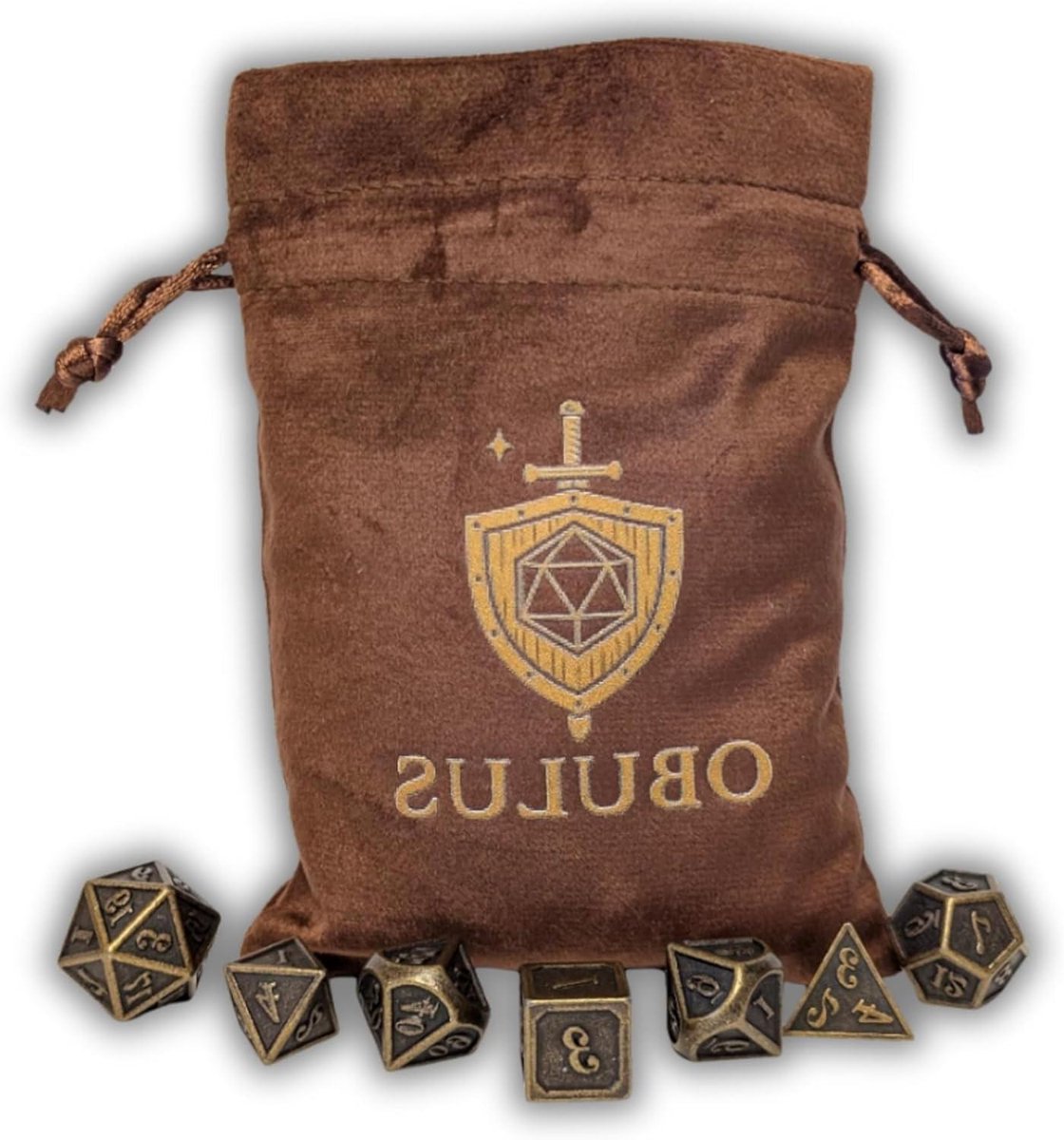RPG Dobbelstenen Set - Dobbelstenen Metaal - Tabletop Gaming - Volledige Set 7 Stuks - 105 Grams - Antiek Brons