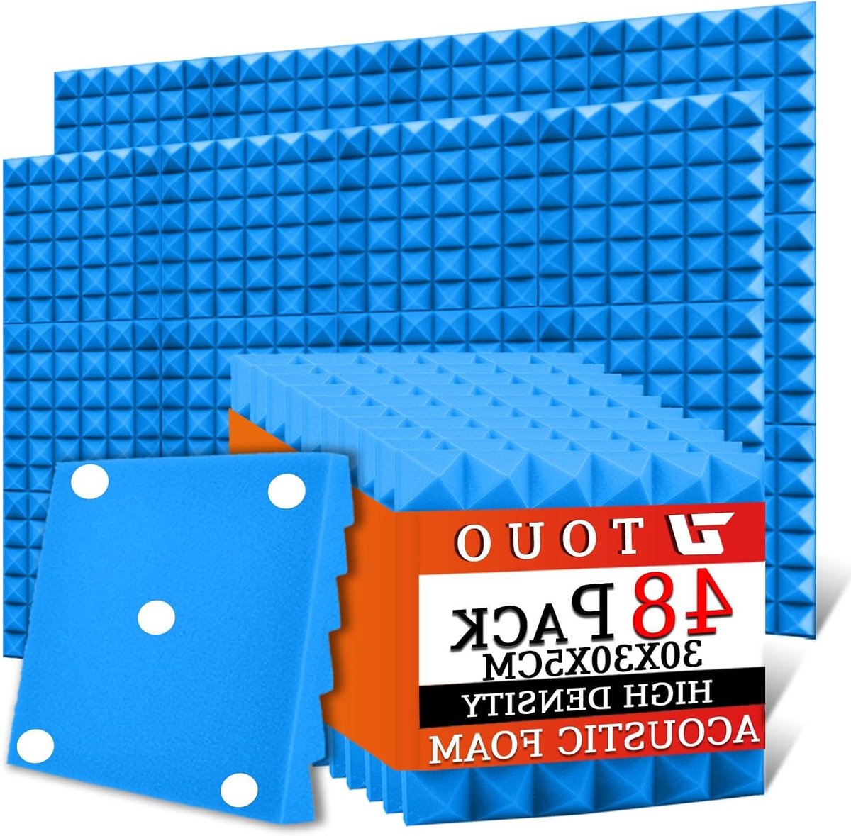 Akoestische schuimpanelen - Geluidsisolatie panelen - Geluidsverbetering studio - Piramidevorm hoge dichtheid - 48 stuks 30x30x5cm - Blauw