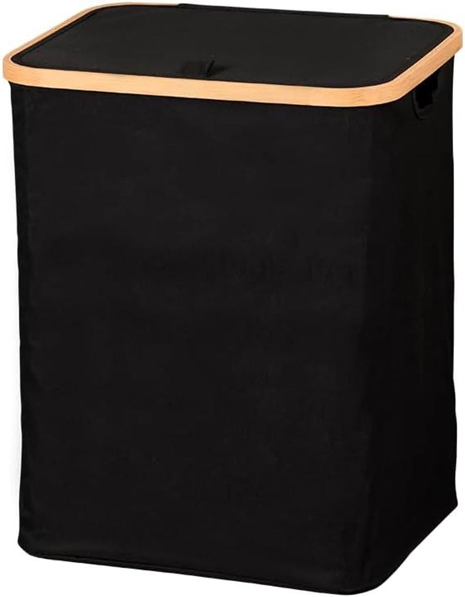 Wasmand Bamboe - Wasbox Wasorganizer - Kleding Sorteren - Met Deksel - 41 x 33 x 51 cm - Zwart Bruin