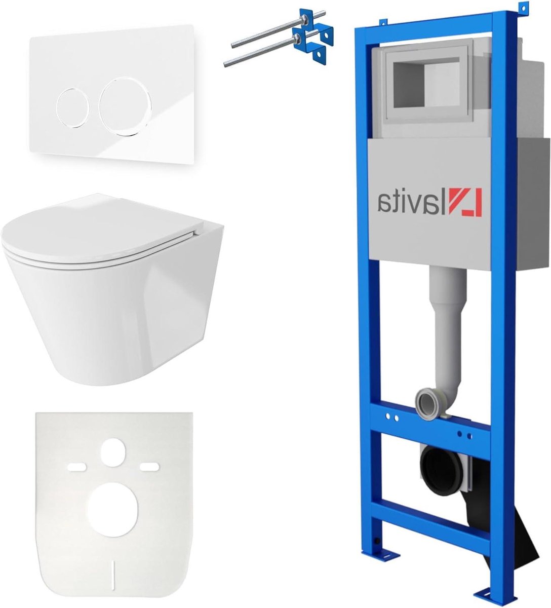 Toilet Set - Wandtoilet met Inbouwreservoir - Badkamer Renovatie - Zonder Spoelrand - 40 cm - Wit