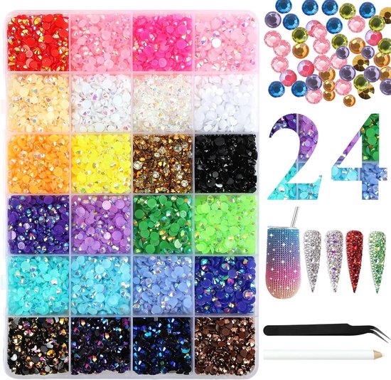Cyslmuk Nail Art Strass DIY - 24 Kleuren - Platte Achterkant - 12000 Stuks
