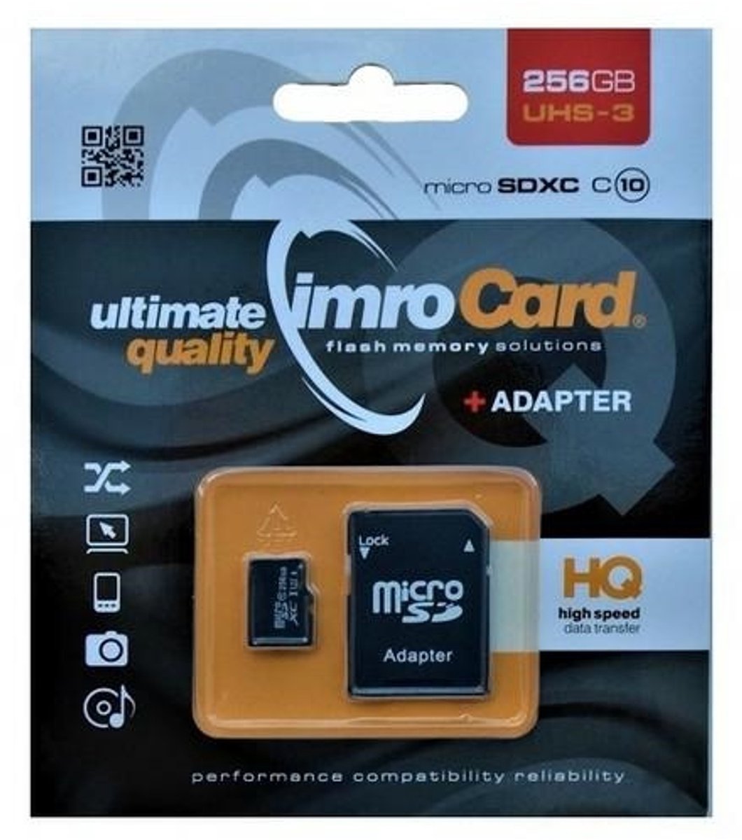 Imro - Micro SD Kaart 256 GB - Geheugenkaart Met Adapter - 100MB/s - Zwart