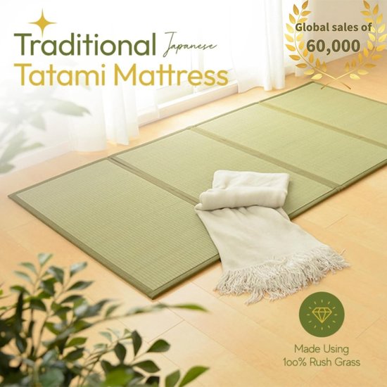 Tatami vloermat - Roesgras matras - Slaapruimte creëren - Natuurlijk temperatuurregulerend - 140 x 198 cm - Natuurlijk — afbeelding 2