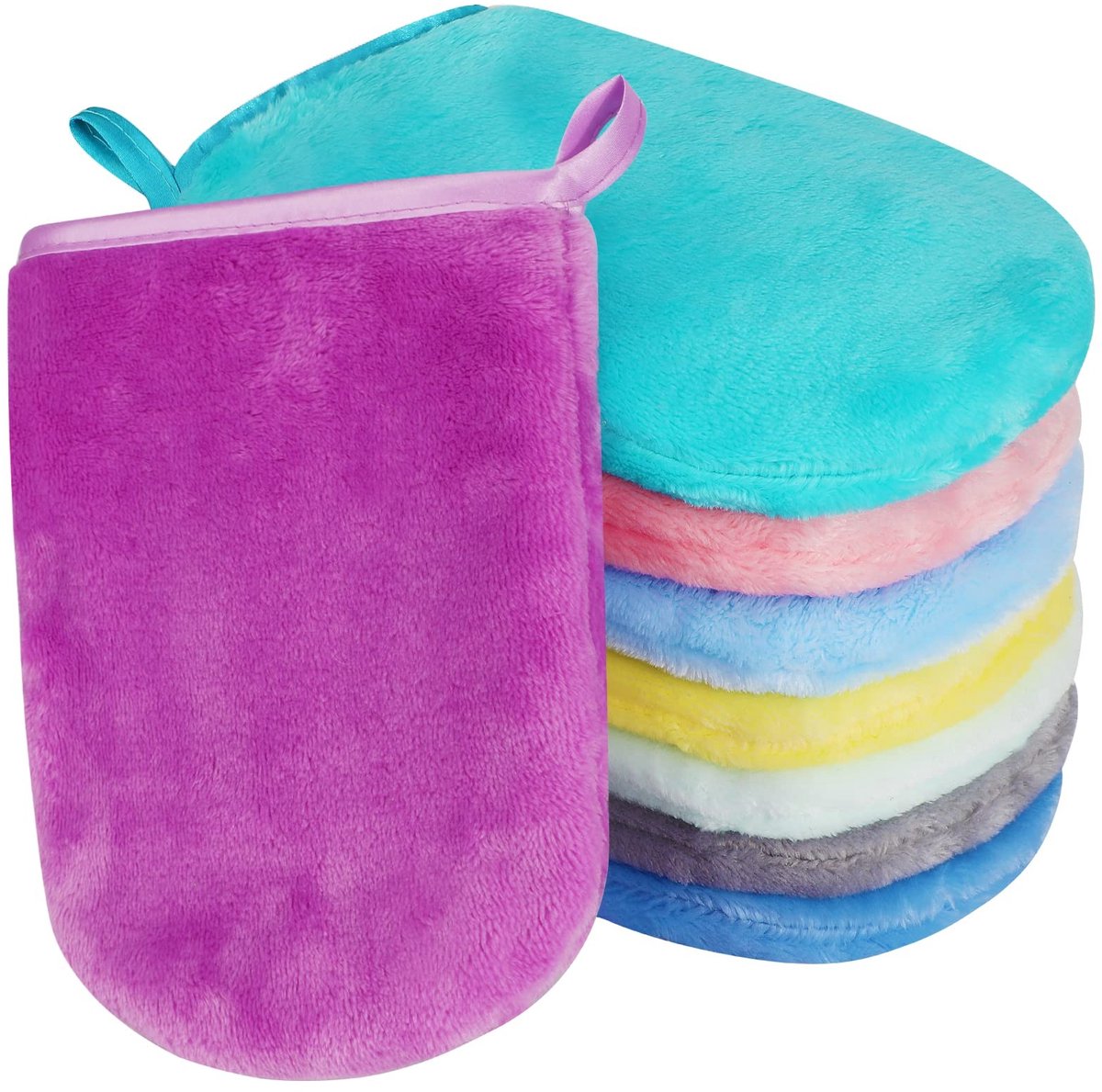 Allecto - Flanel gezichtswas handschoenen - Herbruikbare make-up remover - 8 stuks - 15x21cm - Kleurvol - Ideaal voor huidverzorging - Geschikt voo...