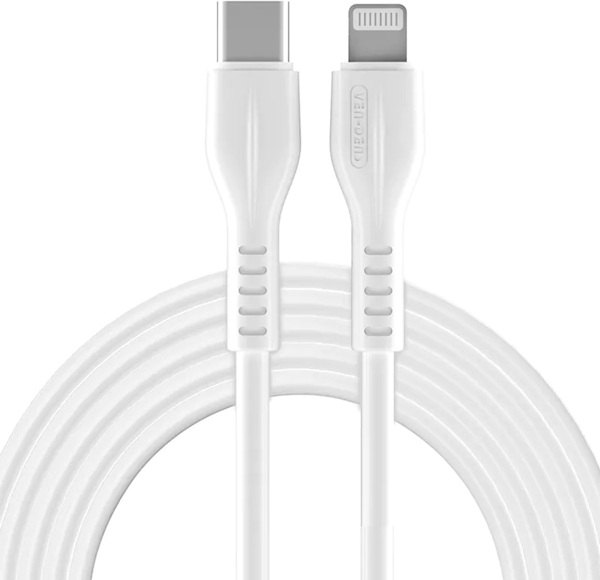 Ven-Dens Type-C naar Lightning snellaad-datakabel (1 m) Duurzame TPE-laadkabel 5V/2A (niet-MFI, wit)