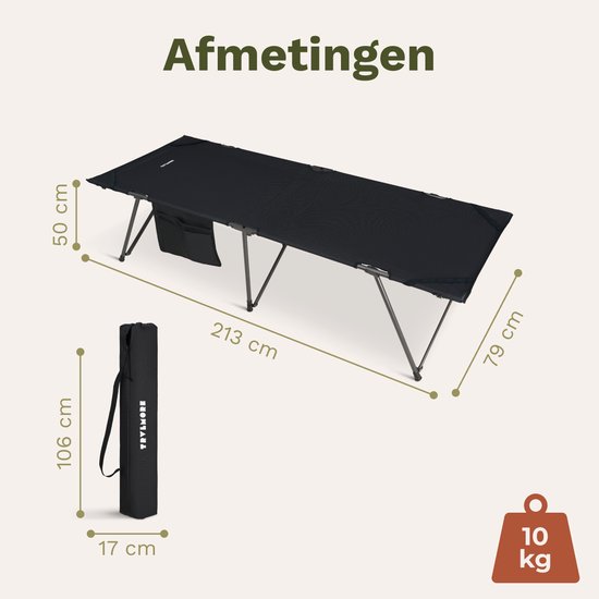 TRVLMORE Veldbed Opvouwbaar - 150KG Draagvermogen - Campingbed Incl. draagtas - Stretcher 1 Persoons - Stalen Frame - 213x79x50 cm - Zwart van Merkloos — afbeelding 5