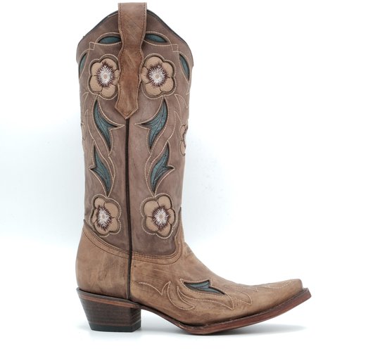 Circle G dames cowboylaarzen in lichtbruin leer met geborduurde bloemen