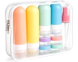 BOTC Reisflesjes met Etui - 60/90 ml - 15-Delig - Reisset - Siliconen Reisflacons - Navulbaar - Reisaccessoires - Toilettas