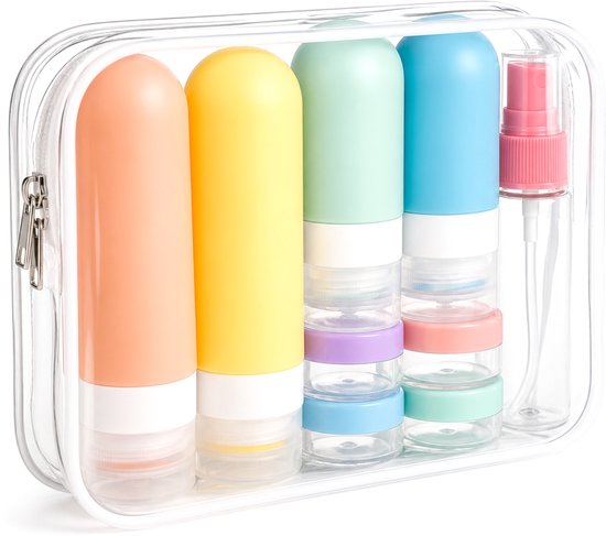 BOTC Reisflesjes met Etui - 60/90 ml - 15-Delig - Reisset - Siliconen Reisflacons - Navulbaar - Reisaccessoires - Toilettas