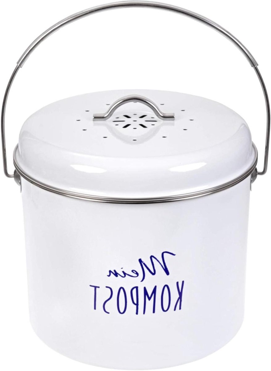 Compostemmer Metaal - GFT Bak Keuken - Geurloos Afval Bewaren - Met Koolstoffilter Extra - 6 Liter - Wit