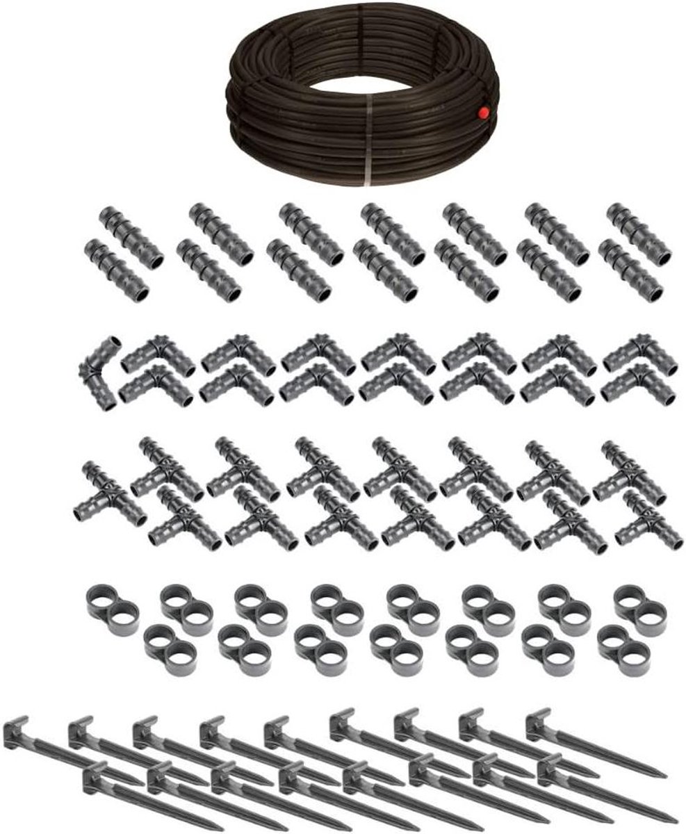 Druppelslang Irrigatieset - Tuinbesproeiing Slangenset - Efficiënte Tuinirrigatie - Met Drukcompensatie - 50 Meter - Zwart