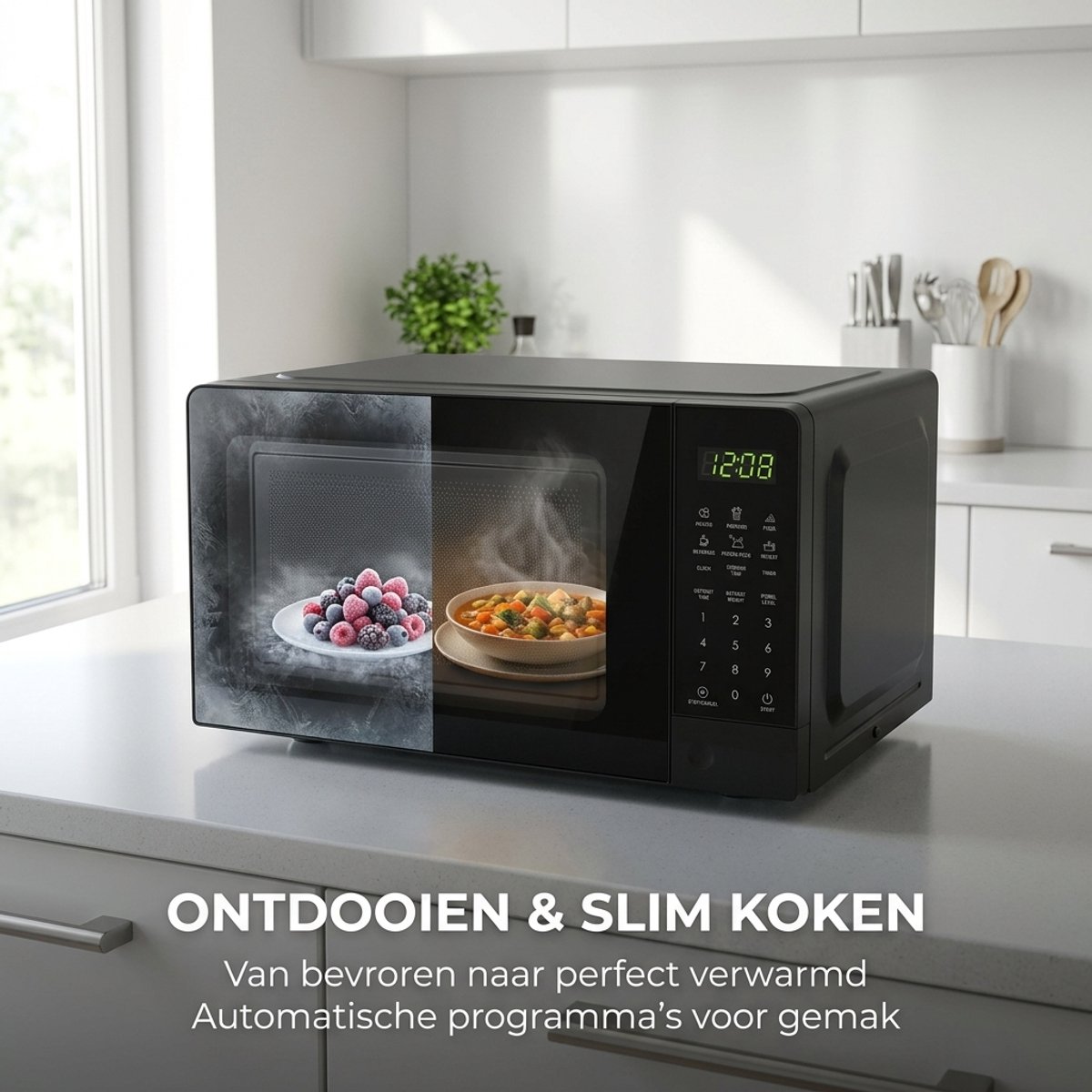Magnetron 20L - Solo Magnetron 1100W Zwart - 6 Automatische Programma's - Ontdooifunctie - Kinderbeveiliging - LED Display - Draaiplateau — afbeelding 4