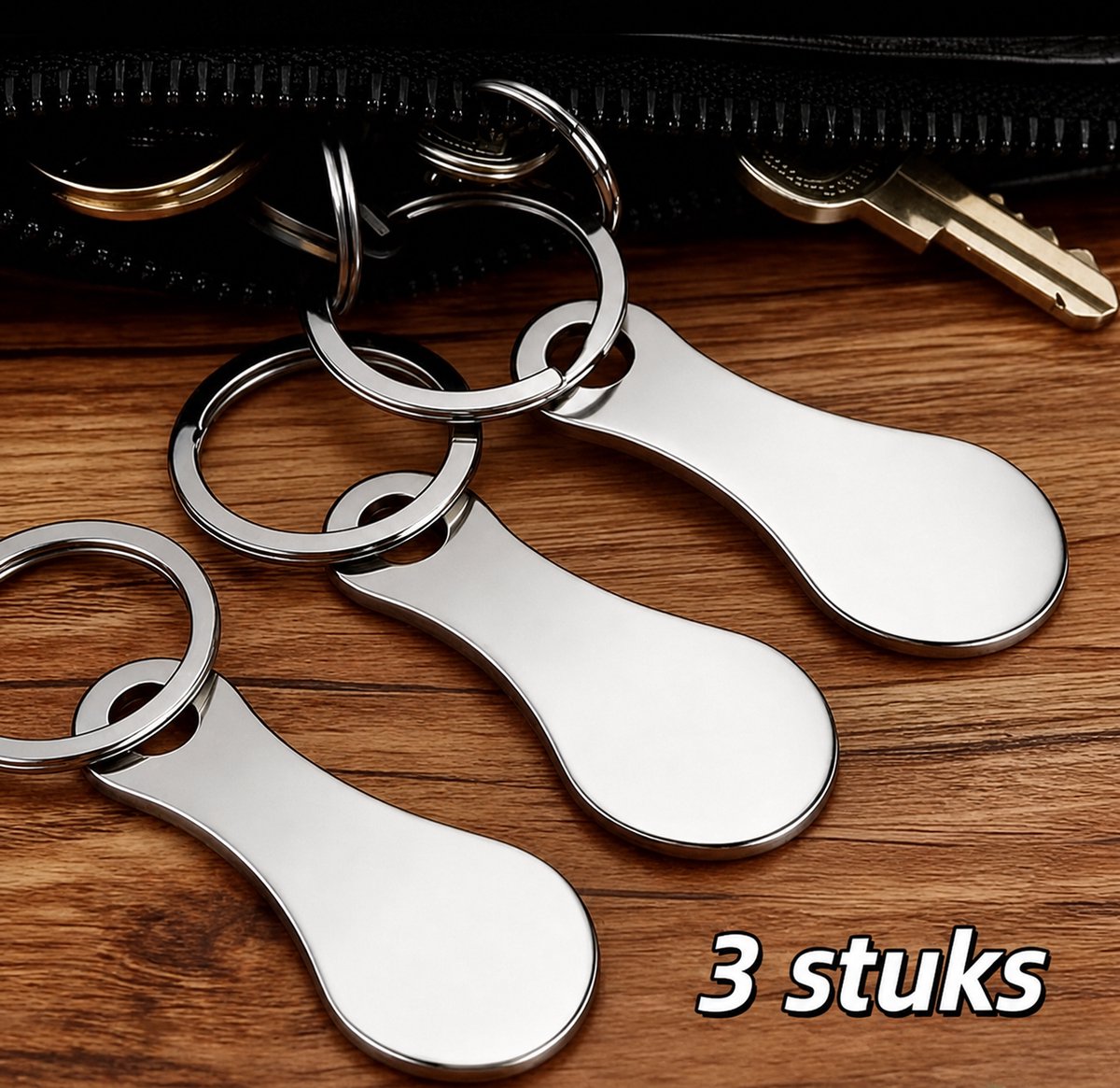 Set van 3 Winkelwagen Sleutels - Boodschappenwagen Munten Roestvrij Staal - Winkelkar Sleutelhangers - Zilverkleurig
