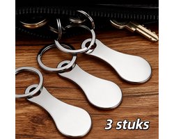 Set van 3 Winkelwagen Sleutels - Boodschappenwagen Munten Roestvrij Staal - Winkelkar Sleutelhangers - Zilverkleurig