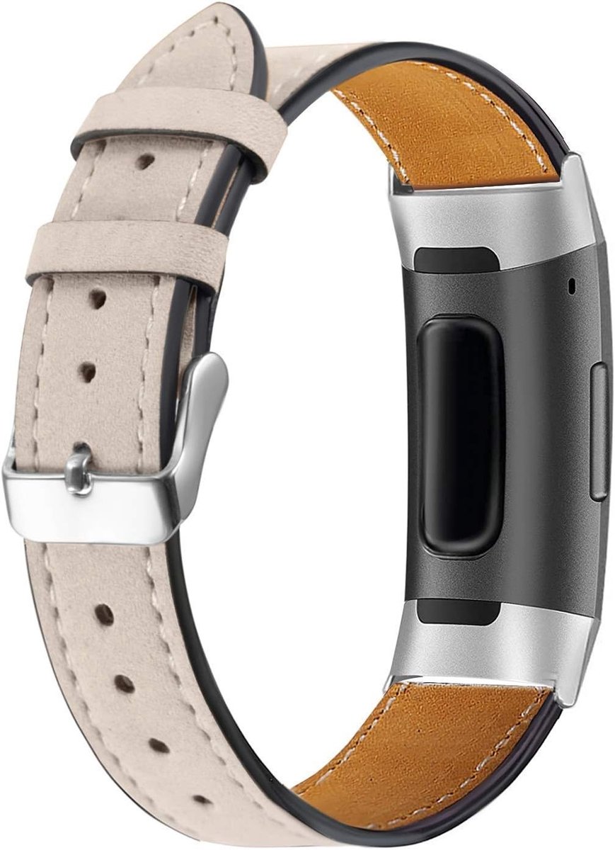Leren Sportband voor Fitbit Charge 3 en 4, Ademend en Zacht, Vervangband met Metalen Gesp voor Mannen en Vrouwen
