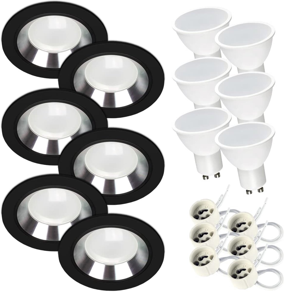 Kwazar Luminaire inbouwspot SET 6x GU10 inbouwlamp 7W neutraal wit plafondspot IP20 inbouwspot keuken woonkamer FOY zwart met ring BK/SL inbouwframe