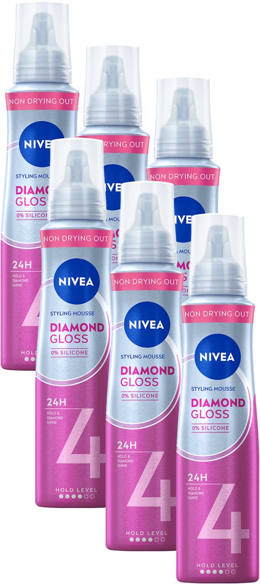 NIVEA Haarmousse Diamond Gloss - Styling Mousse - Panthenol & Vitamine B3- Voordeelverpakking - 6 x 150ml
