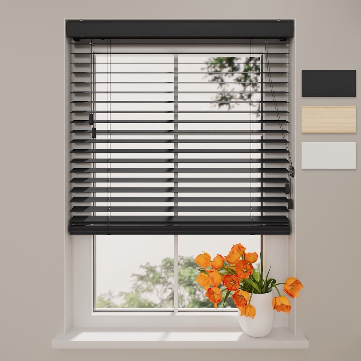 DTCH® Houten Jaloezie - 50 mm - Essence - Zwart - 90 x 240 cm - Maten van 50 t/m 250 cm br