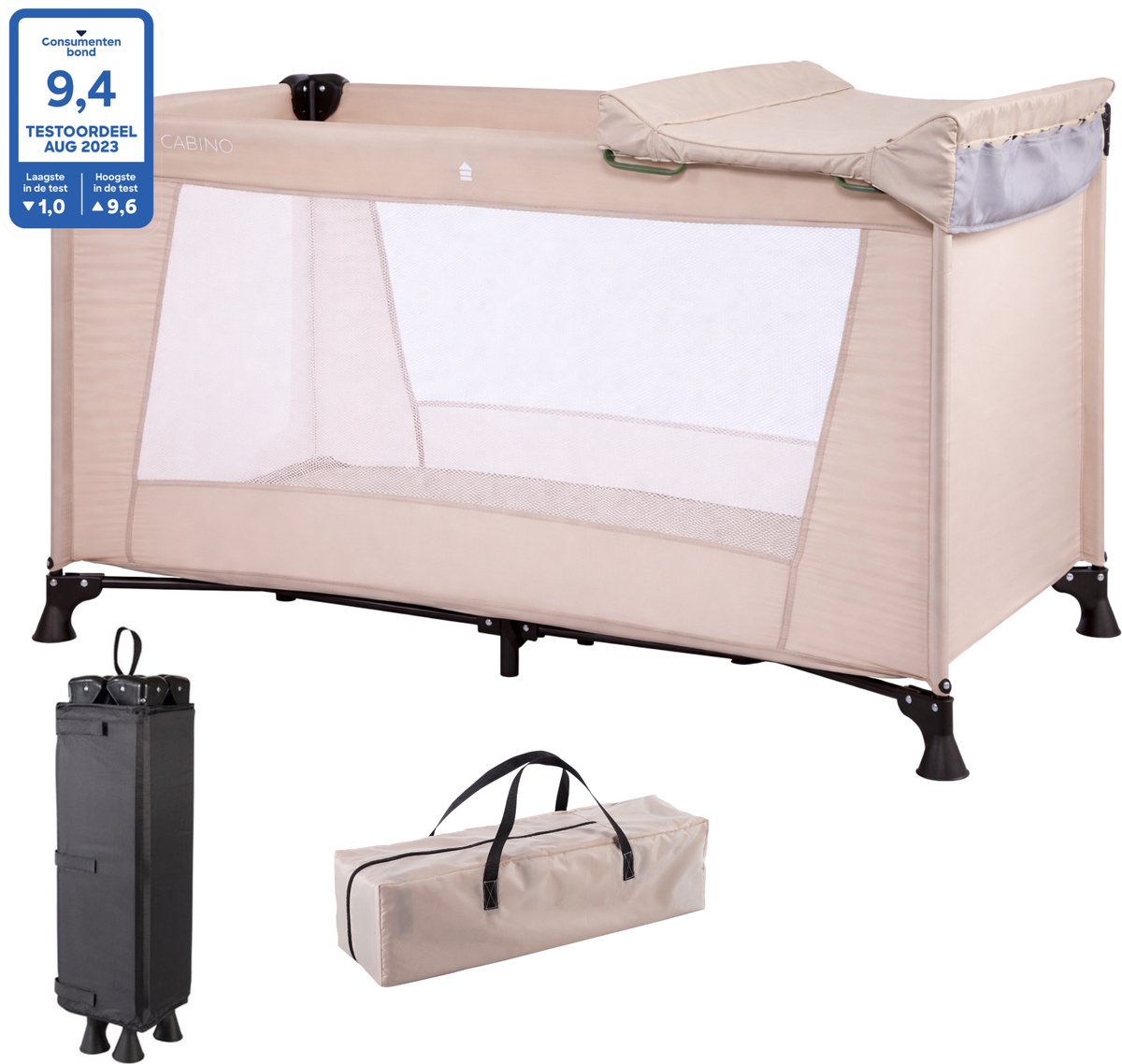 Cabino Campingbedje / Reisbedje Opvouwbaar met Care set Beige – 120 x 60 cm - Dune