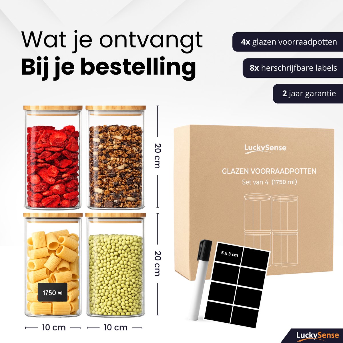 Glazen Voorraadpotten met Deksel – Luchtdichte deksels – 1750ml – Borosilicaatglas – 10x10x20cm – Set van 4 — cadeau in Wonen & Interieur - foto 7