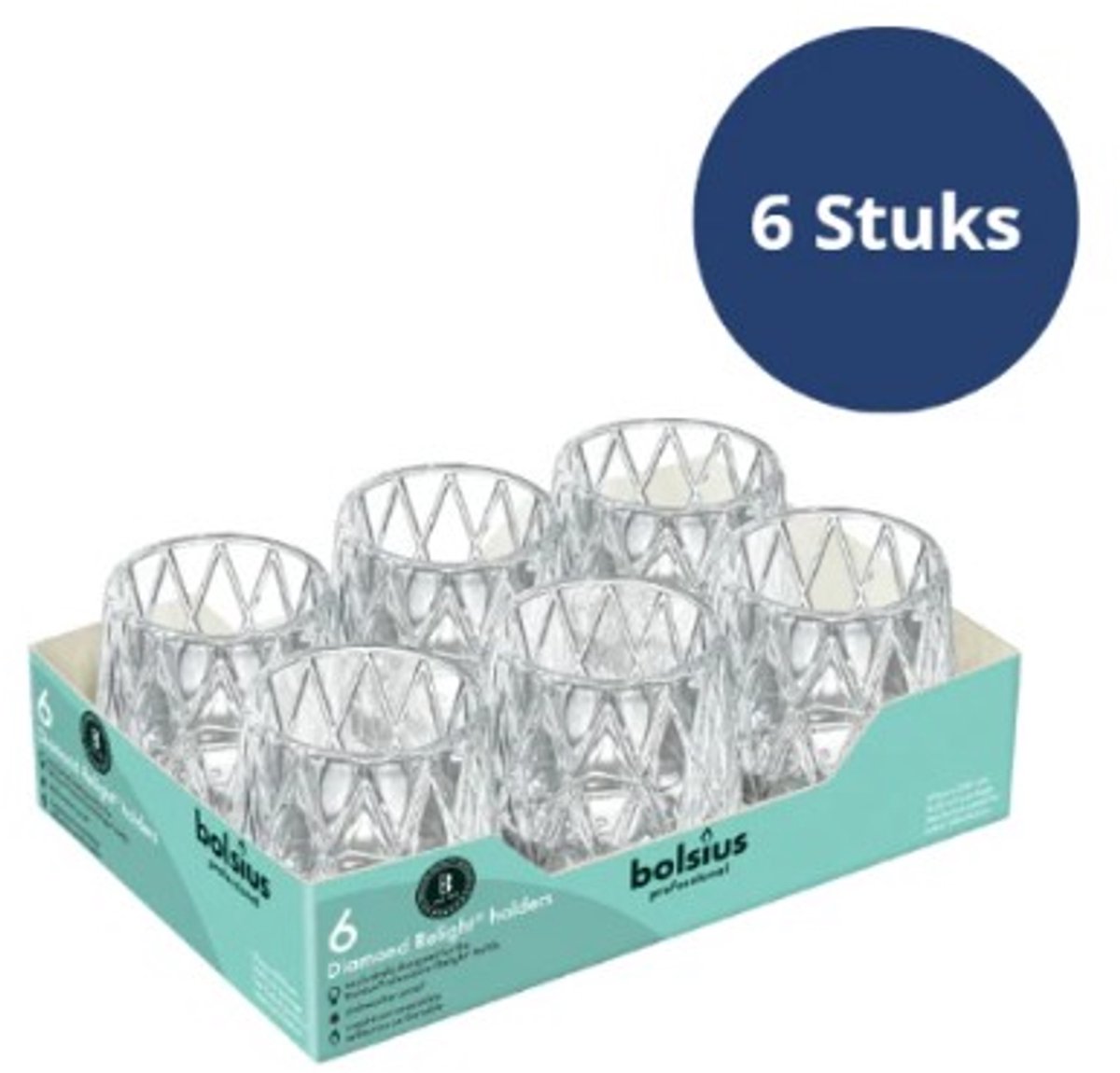 Bolsius Professional - Relight kaarshouder - Diamond - 6 stuks Transparant