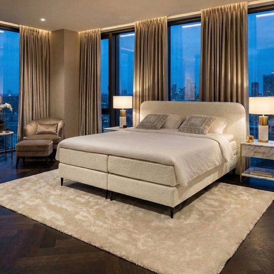 Mörgenn Boxspring Bouclé - pocketvering - Lichtbeige - 140x200