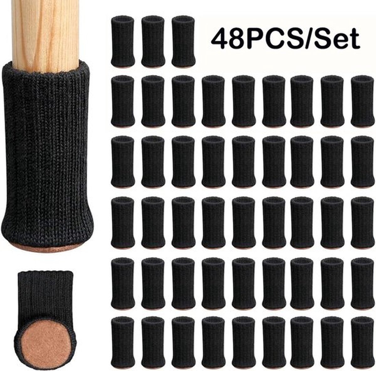 48 stuks verdikte stoelpootsokken, stoelpootbreihoezen, antislip meubeltafelvoethoezen, vloerbeschermer, rekbaar (zwart)