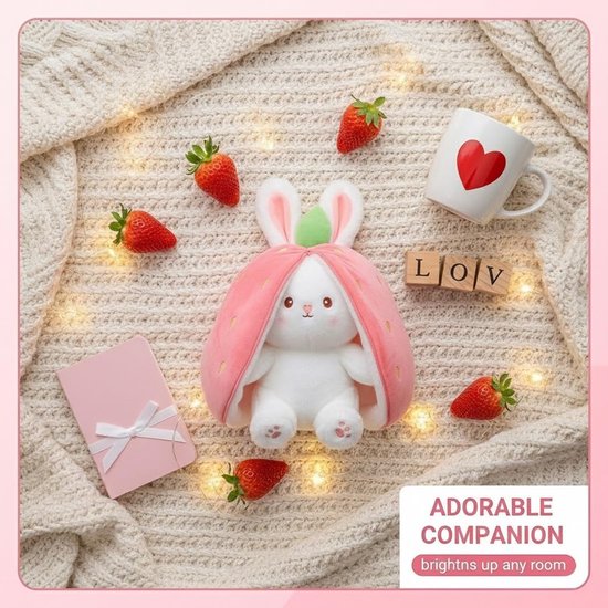 Pluche Haas Aardbei - Zacht Speelgoed Knuffel - Cadeau Kinderen - Omkeerbaar Ontwerp - 25 cm — afbeelding 5