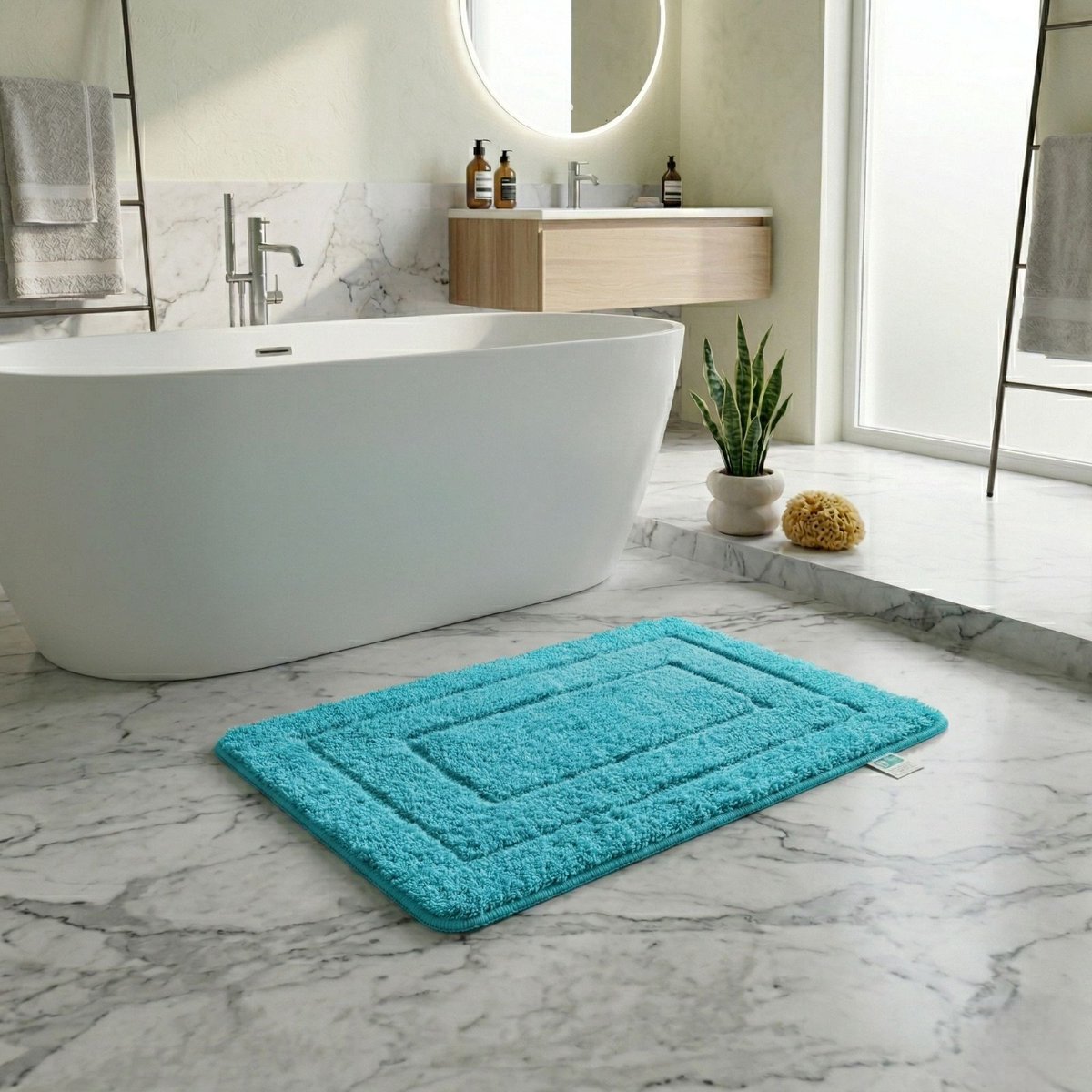 FLOORDIREKT Badmat Atlantis - Rechthoekig - Anti-Slip Achterkant - Modern Badkamermat - Turquoise -70 x 120 cm