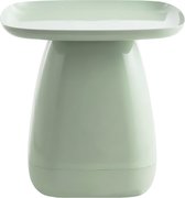 Lichtgroene Kick bijzettafel Nima met breed, plat blad en tonvormige voet.