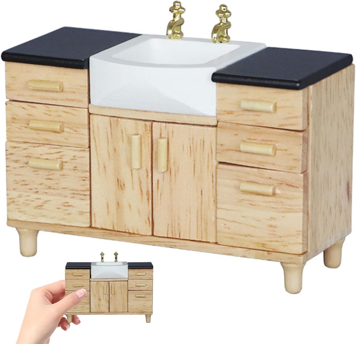 Miniatuur Badkamerset - Poppenhuis Meubels - Poppenhuis Inrichten - Houten Constructie - 4x3x1.65 Inch - Zoals Getoond