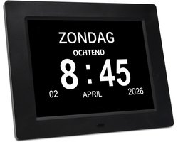 Pora&Co - Digitale Dementieklok XL – Kalenderklok met Datum en Dag – Alarmfunctie – 7 inch - Alzheimerklok - Verschillende Interface aan de achterkant stel je Analoog of Digitaal in
