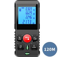 SecuFirst Digitale Afstandsmeter Laser tot 120 Meter bereik - Laserafstandmeter met Beschermhoes en Batterijen - 2 Waterpassen - Met Geheugen Metingen Opslaan