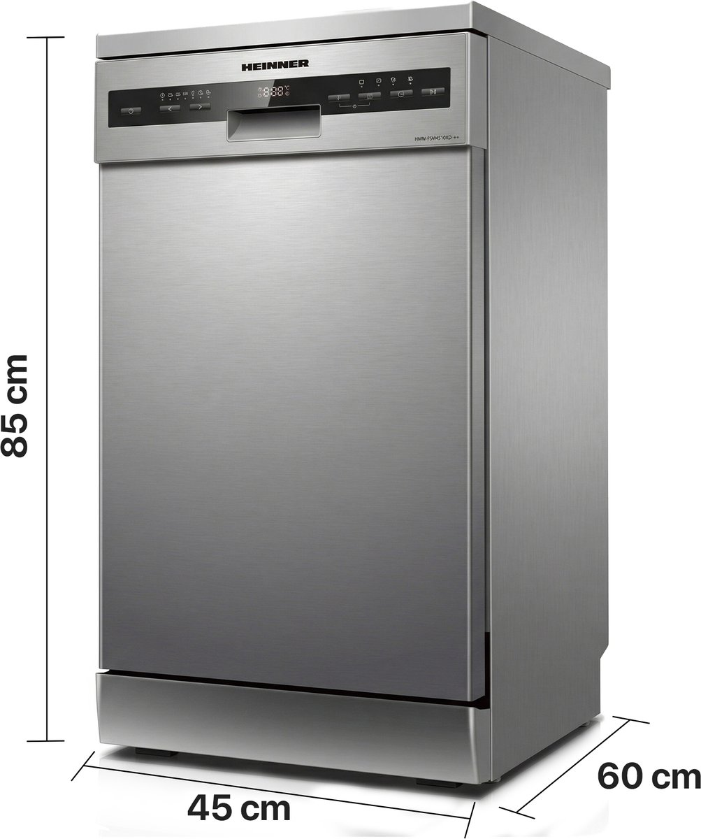 Heinner HDW-FSM45710AXD+++ Slim Vaatwasser 45 cm - Vrijstaand - 10 Couverts - 49 dB Stil - 7 Wasprogramma’s - Extra Droog & Dual Zone - AquaStop - RVS - 5 Jaar Garantie — afbeelding 4
