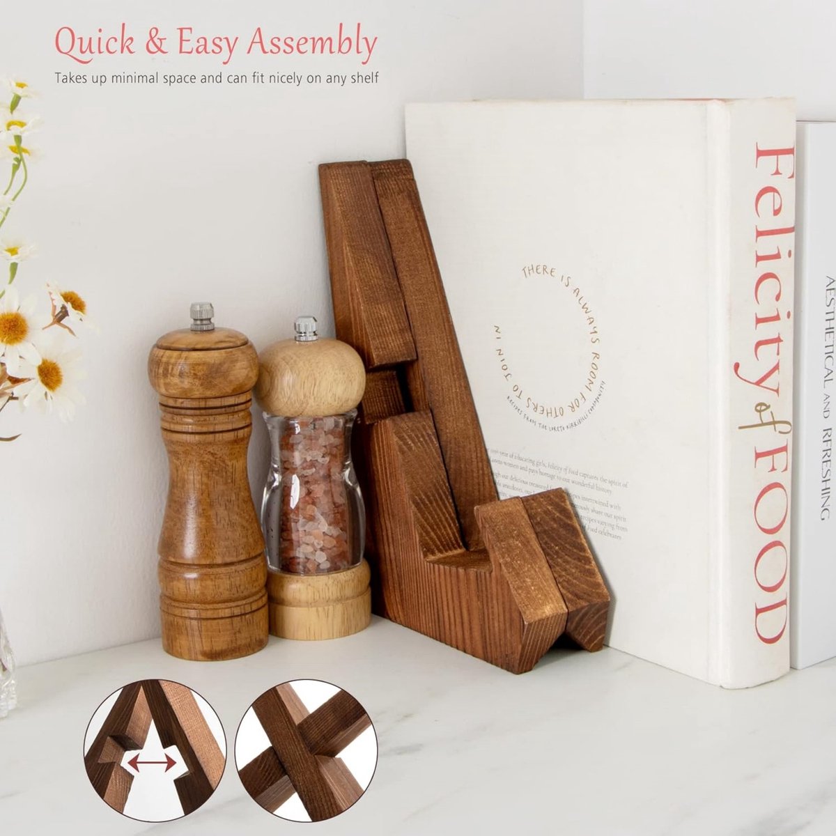 QTTVBTNA Kookboek Standaard van Hout – Receptenboek Houder voor Aanrecht – Multifunctionele Tablet & Boek Standaard – Boerderijstijl – Bruin — cadeau in Kookcadeaus - foto 4