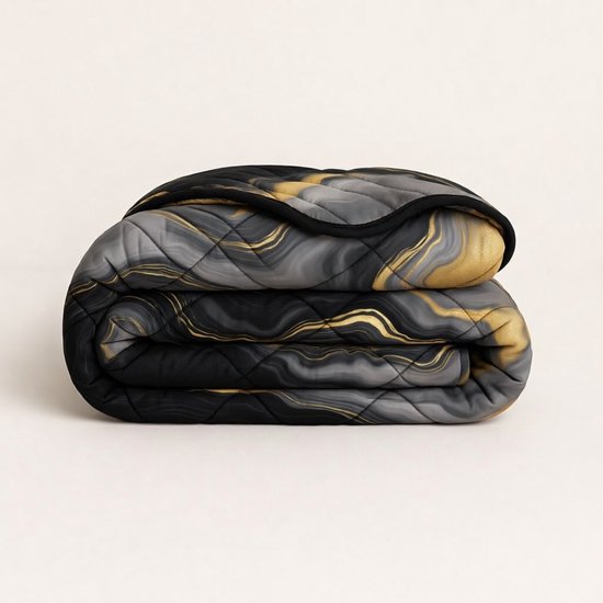 YNOT Dreambed Signature - Mat Satijn Marmer Goud Zwart - 240x220 - Lits Jumeaux - Dekbed Zonder Overtrek - Dreambed Signature - Wasbaar Hoesloos Dekbed - 30 dagen proefslapen - Dekbed met vaste overtrek
