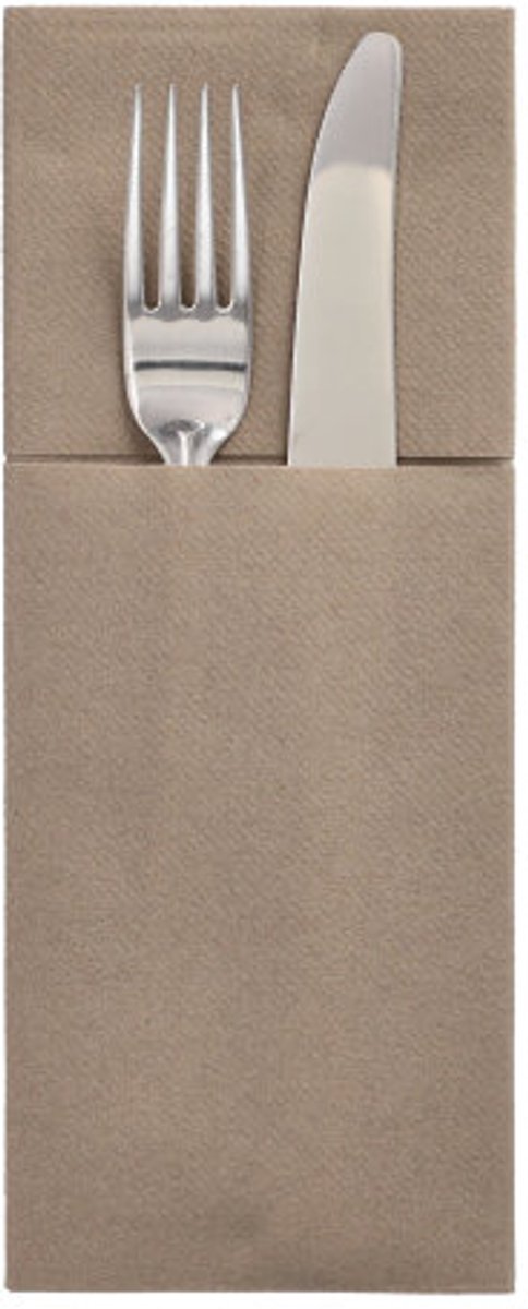 4x 100 Servetten met bestekzakjes airlaid 40 cm x 48 cm taupe Premium met bestekvouw