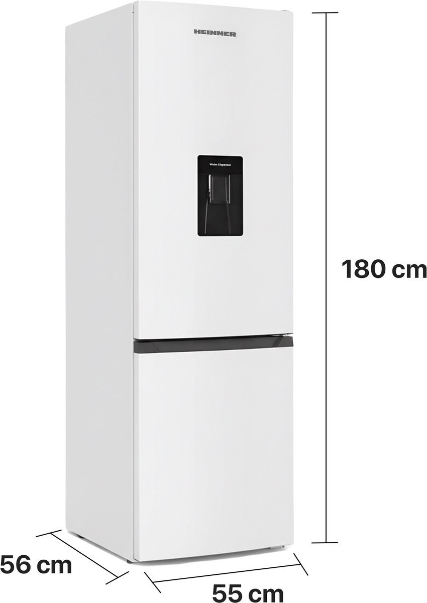 Heinner HC-HM260WDE++ Koel-vriescombinatie met Waterdispenser – 260 L – Elektronische Temperatuurregeling – Omkeerbare Deuren – Wit – 5 Jaar Garantie — afbeelding 4