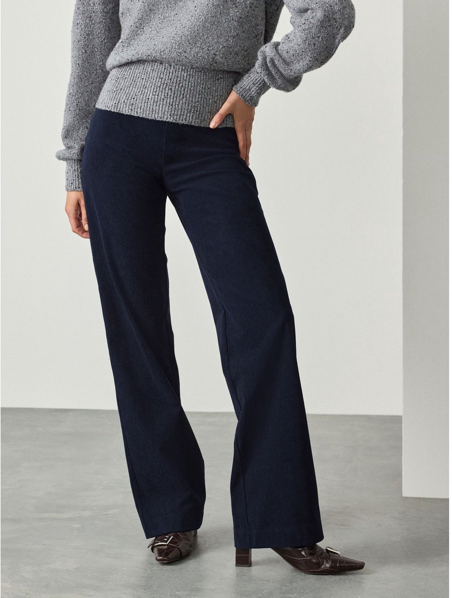 Next - Dames - Gladmakende corduroy wijde pijpen broek - Blauw