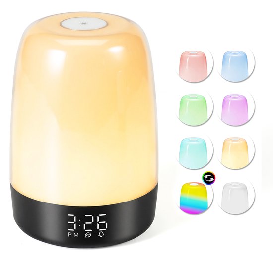 YONO Wake Up Light - Lichtwekker - Digitale Wekker - met 7 Natuurgeluiden - Slaapkamer - Zwart