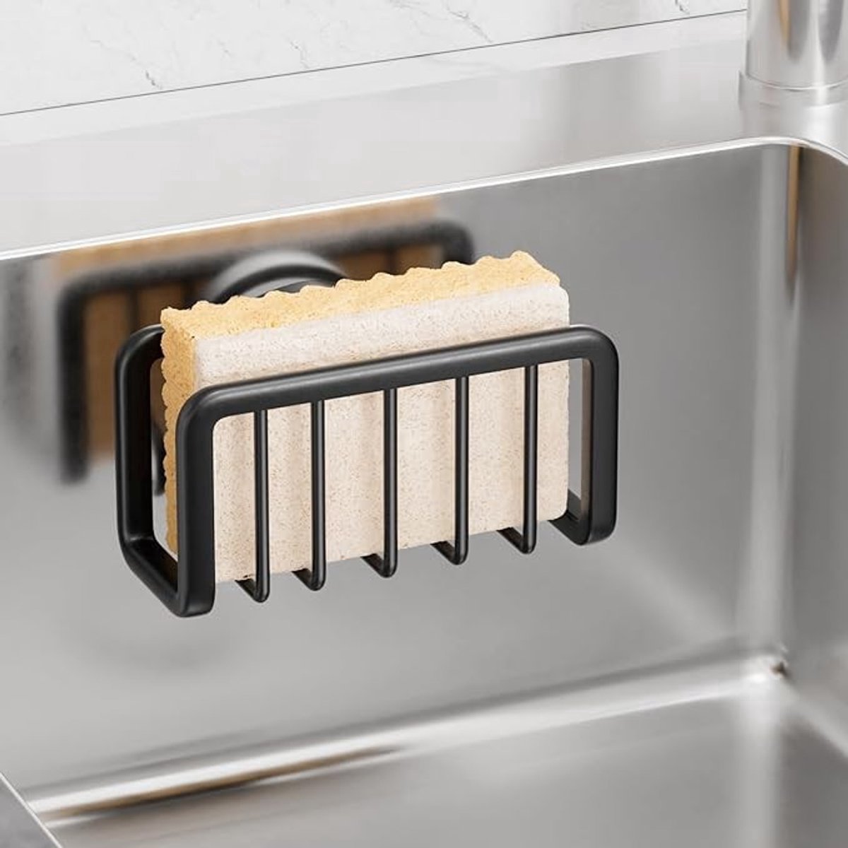 Sponshouder voor keuken met zuignap, roestvrij spoelbak organizer