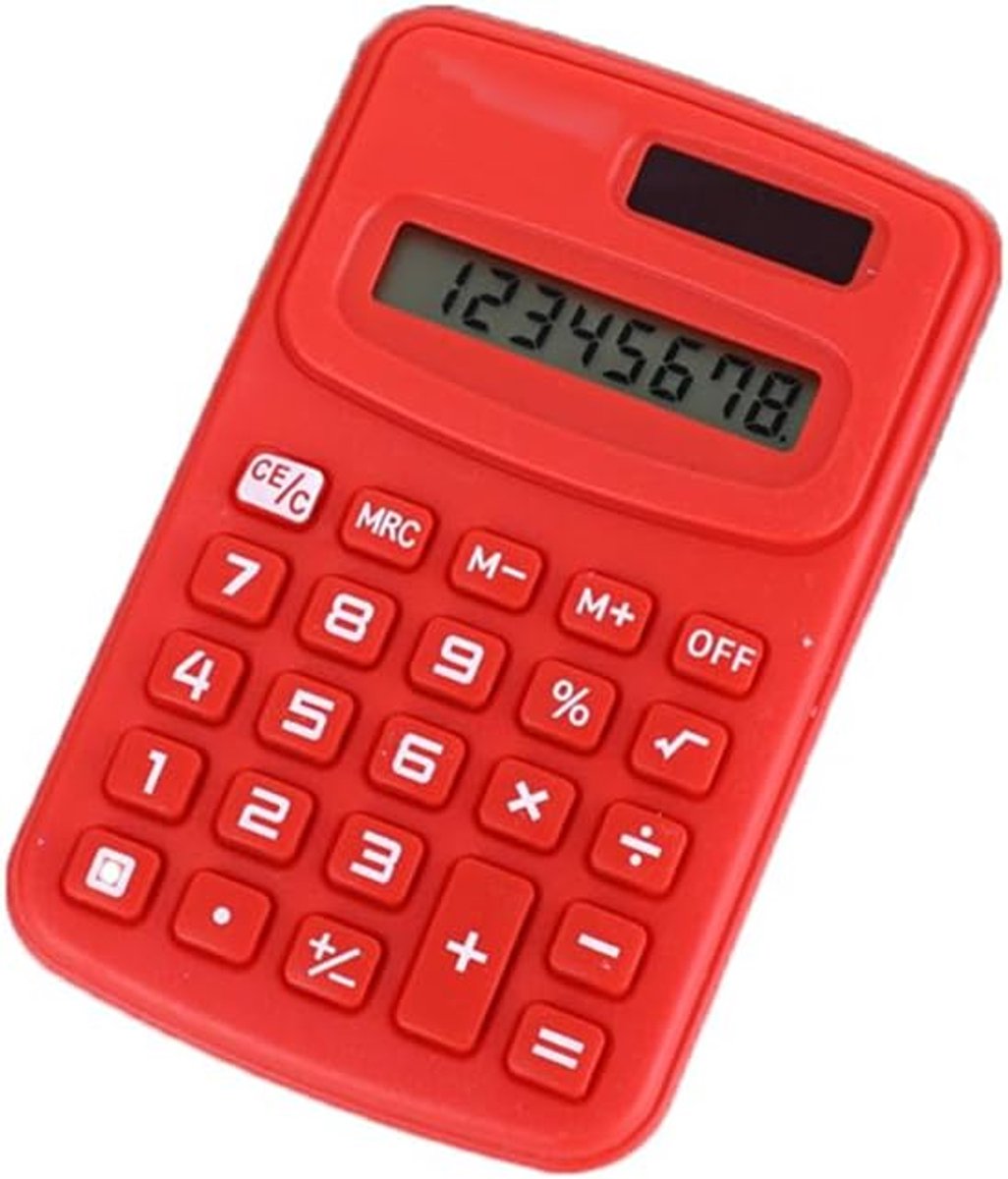 Mini Rekenmachine - Zakrekenmachine - Basis Berekeningen - Dubbele Voeding - Compact Formaat - Rood
