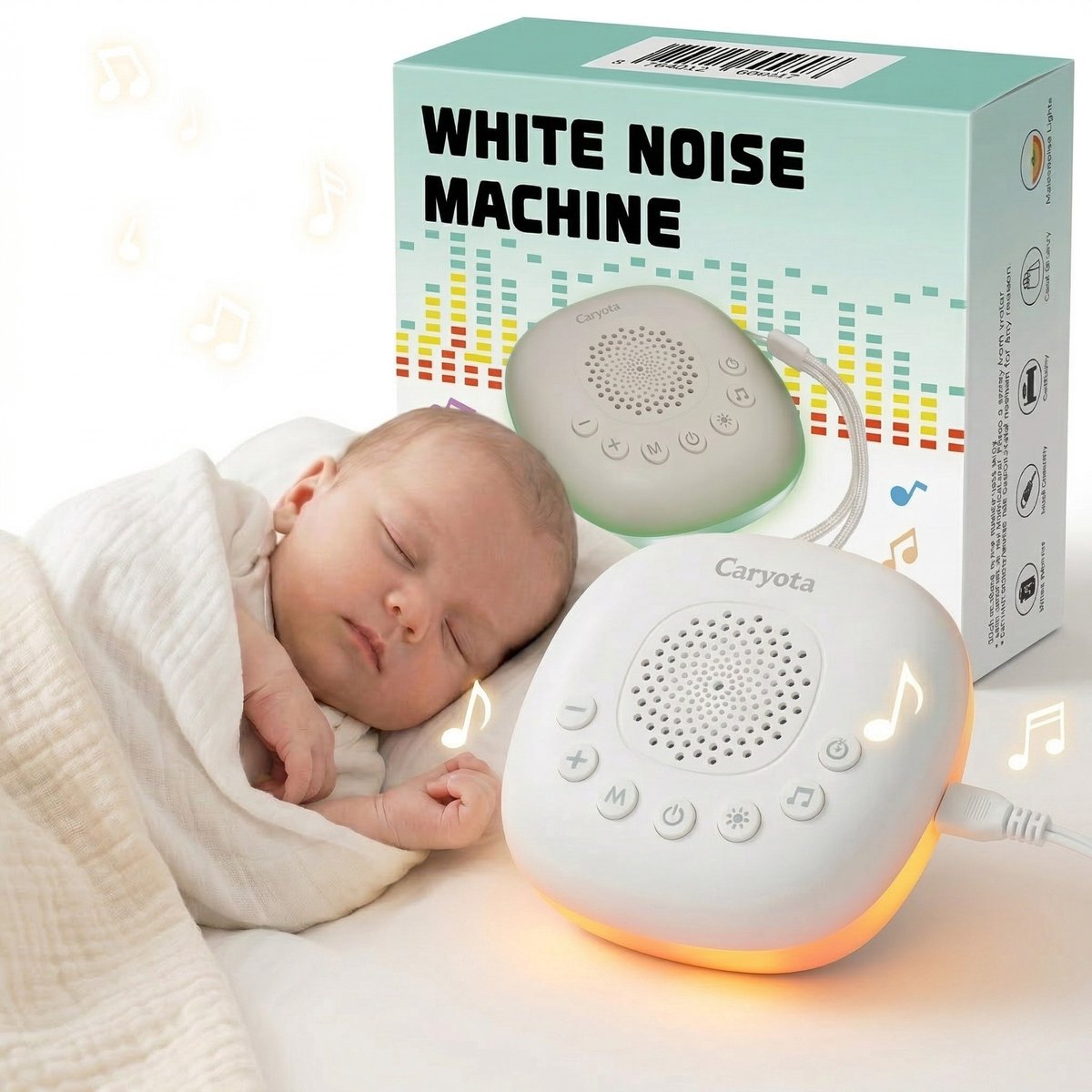 Caryota White Noise Machine - Witte Ruis Apparaat - Slaaphulp Baby - Slaapliedjes - Multicolor Light