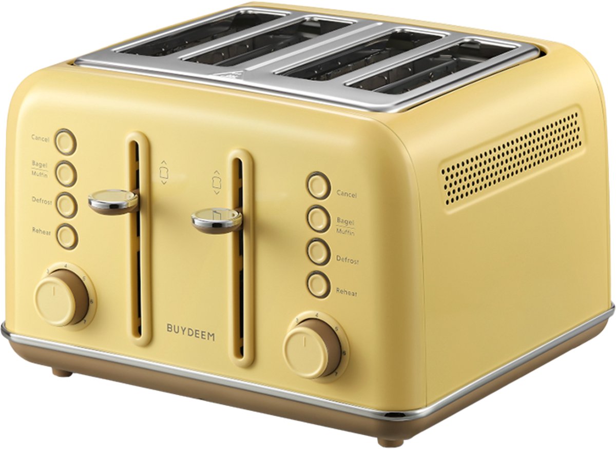 Buydeem DT640E - Toster - 4 Krommen - Mellow Yellow - Retro Stijl