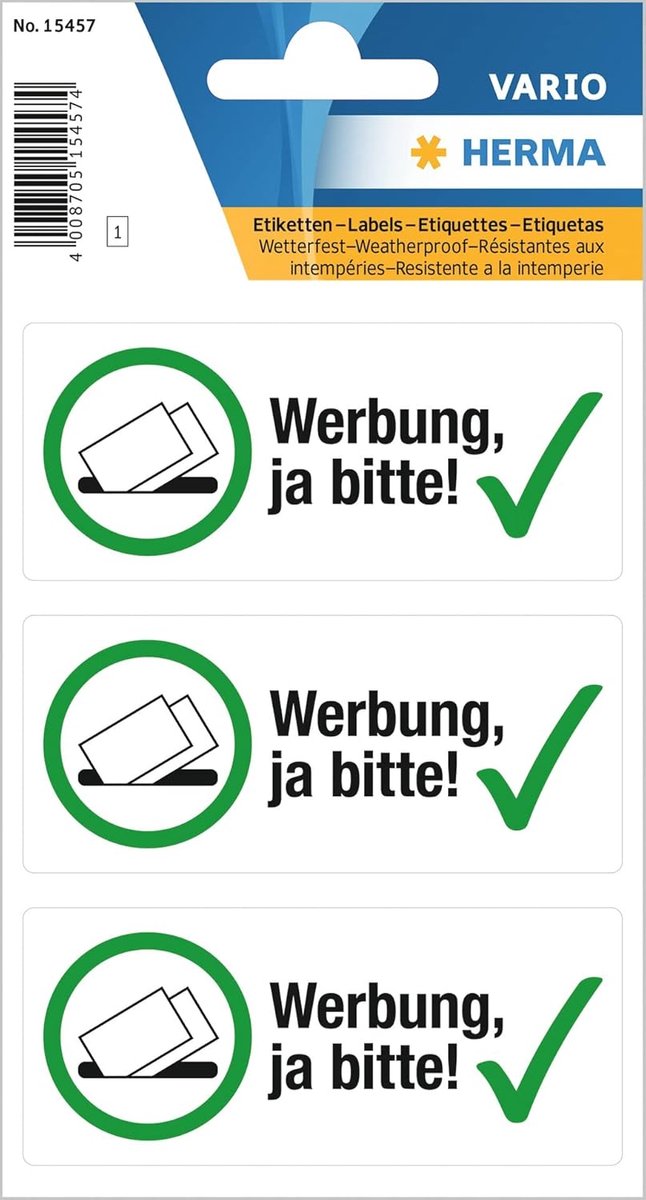 Opmerkingsetiketten - Zelfklevende stickers - Geen reclame - Weerbestendig folie - 79x34 mm - Wit